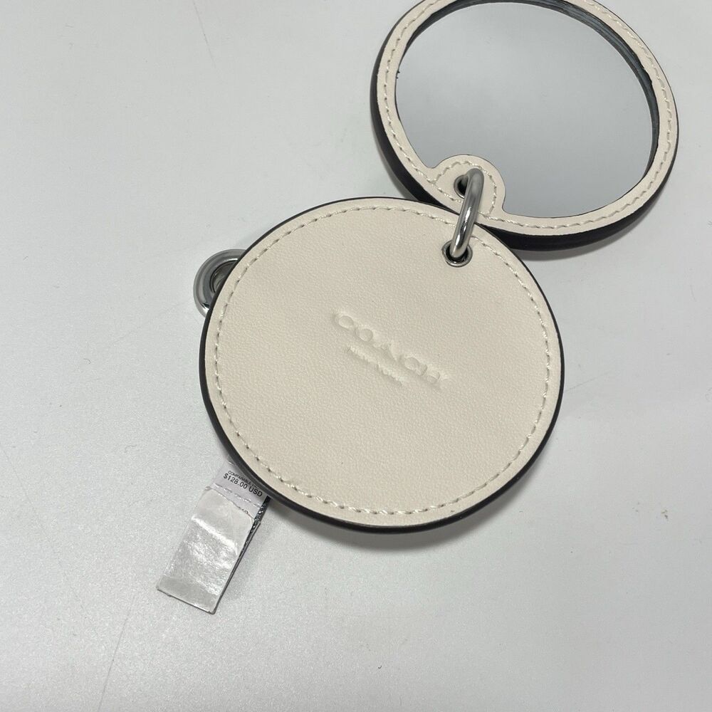 COACH Mirror Bag Charm with Signature Logo Leather Chalk Off White Brand New - Picture 3 of 5